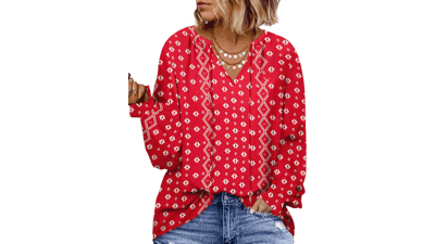 Plus Size Floral V Neck Top for Women