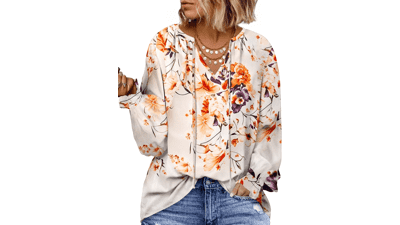 Plus Size Floral V Neck Top