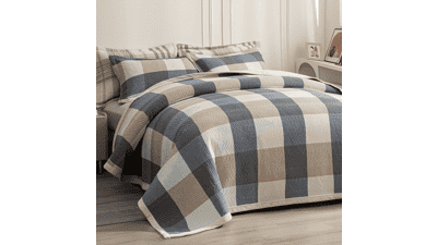 Queen Size Plaid Quilt Set - Ultra Soft Bedding