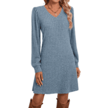Trendy V Neck Knit Sweater Dress
