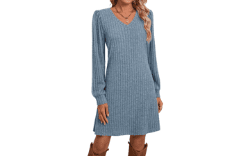 Trendy V Neck Knit Sweater Dress