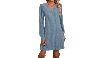 Trendy V Neck Knit Sweater Dress