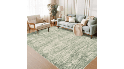 Washable 5x7 Area Rug - Modern Green Abstract Design