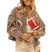 Women's Cropped Corduroy Sequin Football Jacket