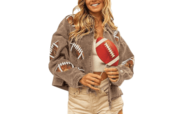Women's Cropped Corduroy Sequin Football Jacket