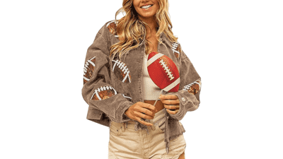 Women's Cropped Corduroy Sequin Football Jacket