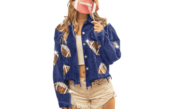 Women's Cropped Corduroy Sequin Football Jacket
