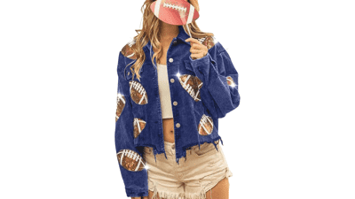 Women's Cropped Corduroy Sequin Football Jacket