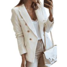 Women's Tweed Blazer - Double Breasted Long Sleeve Jacket