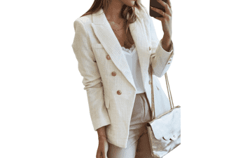 Women's Tweed Blazer - Double Breasted Long Sleeve Jacket