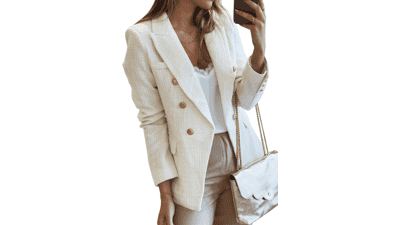 Women's Tweed Blazer - Double Breasted Long Sleeve Jacket
