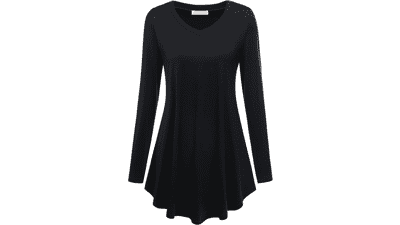Women's V-Neck Tunic Top - Long Sleeve Blouse for Leggings