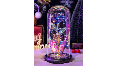 Galaxy Glass Rose in Glass Dome