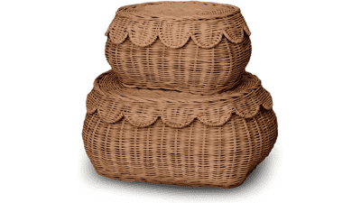 BEBE BASK Scalloped Wicker Basket Set