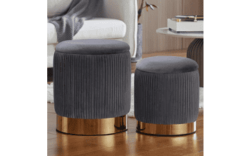 Gray Velvet Storage Ottoman Set