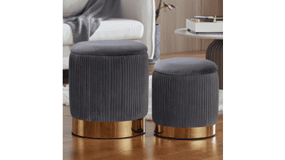 Gray Velvet Storage Ottoman Set