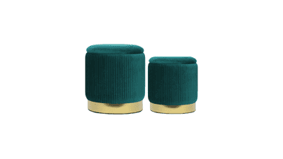 Green Velvet Storage Ottoman Set