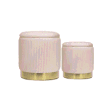 Pink Velvet Storage Ottoman Set