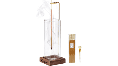Wooden Incense Holder with Glass Ash Catcher