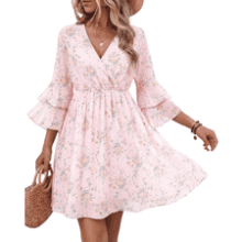 Bebonnie Women’s Ruffle Sleeve Chiffon Dress