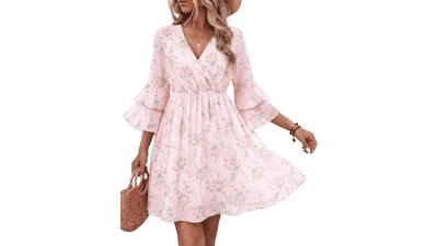 Bebonnie Women’s Ruffle Sleeve Chiffon Dress