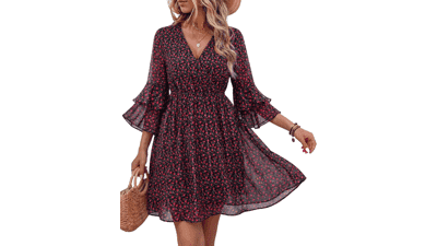 Bebonnie Women’s Ruffle Sleeve Chiffon Dress