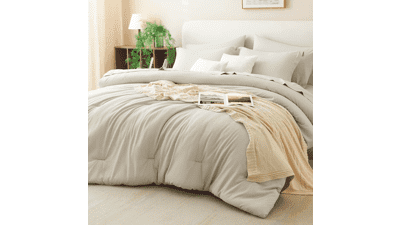 CozyLux King Comforter Set Beige 7PC