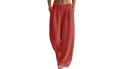 LOMON Women Linen Palazzo Pants