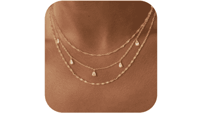Layered 14k Gold Plated Necklaces for Women