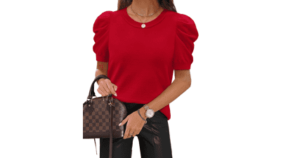 SAMPEEL Women’s Short Puff Sleeve Sweater