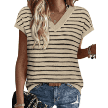 WIHOLL Women’s V‑Neck Striped Sweater