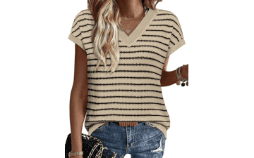 WIHOLL Women’s V‑Neck Striped Sweater