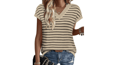 WIHOLL Women’s V‑Neck Striped Sweater
