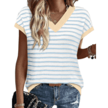 WIHOLL Women’s V‑Neck Striped Sweater