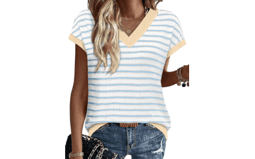WIHOLL Women’s V‑Neck Striped Sweater