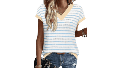 WIHOLL Women’s V‑Neck Striped Sweater