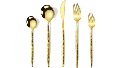 Hammered Gold 30-Piece Stainless Steel Flatware Set