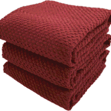Maroon Cotton Kitchen Dish Towels Set of 3