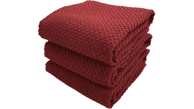 Maroon Cotton Kitchen Dish Towels Set of 3