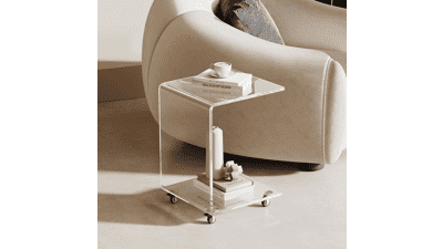 Modern Acrylic C-Shaped Side Table with Storage