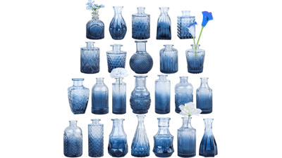 TBWIND Blue Glass Bud Vases Set