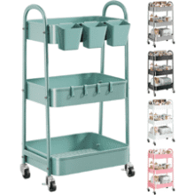 3-Tier Green Metal Rolling Cart with Lockable Wheels – Utility Storage Organizer