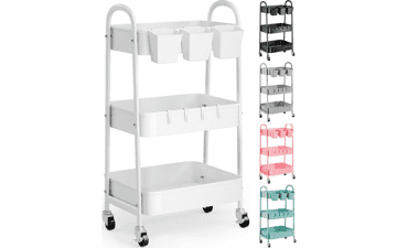 3-Tier Heavy Duty White Metal Rolling Cart
