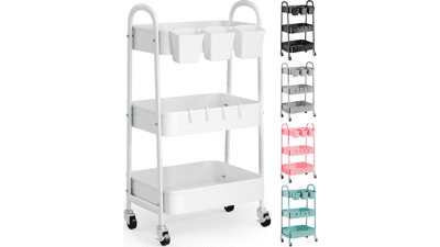 3-Tier Heavy Duty White Metal Rolling Cart