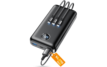 60000mAh Portable Power Bank with 3-in-1 Cable, 22.5W Fast Charge