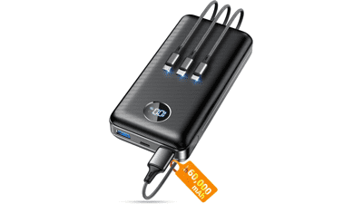 60000mAh Portable Power Bank with 3-in-1 Cable, 22.5W Fast Charge
