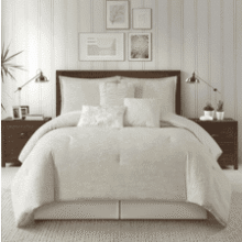 Grand Avenue Beige Cotton Comforter Set – 7 Piece Floral Jacquard King Bedding