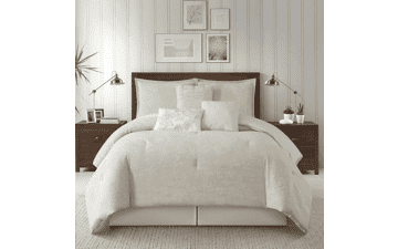 Grand Avenue Beige Cotton Comforter Set – 7 Piece Floral Jacquard King Bedding