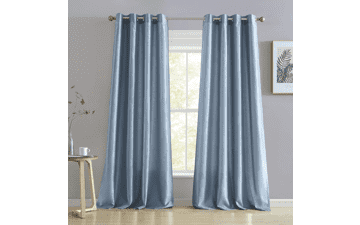 HLC.ME Jefferson Faux Silk Semi-Sheer Curtains – 2 Panels, Dusty Blue