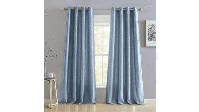 HLC.ME Jefferson Faux Silk Semi-Sheer Curtains – 2 Panels, Dusty Blue